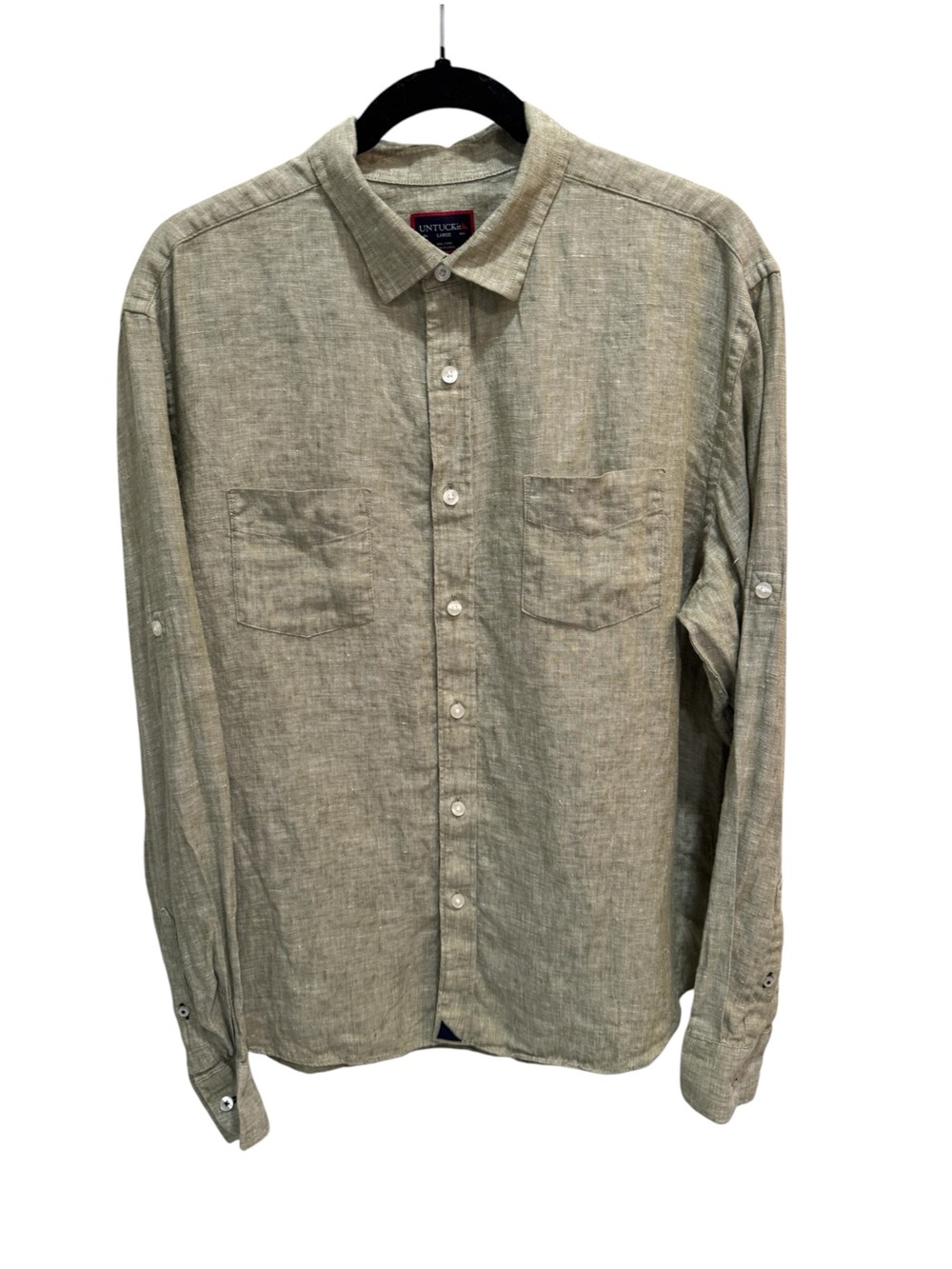 Untuckit 100% Linen Men’s Long Sleeve Shirt Color Light Green Sz Large